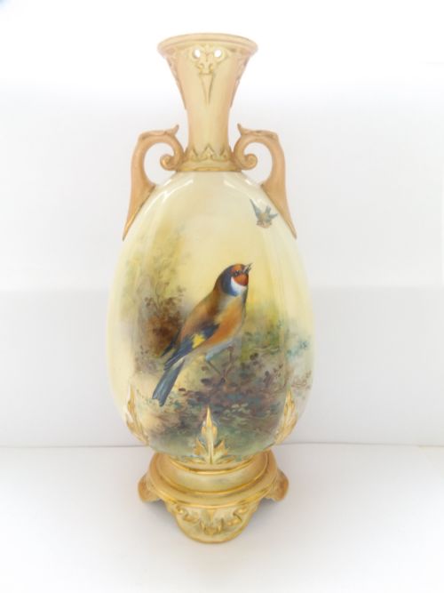 fig 1. Beautiful Royal Worcester Twin Handled Vase Signed E Barker