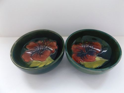 Lovely Pair of Moorcroft Hibiscus Pattern  Dishes