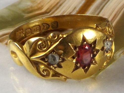 Super Edwardian 18ct Gold Ruby & Diamond Gypsy Ring