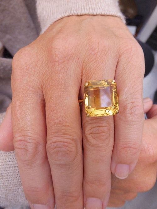 Super Large 15ct Old Cut Citrine 18ct Gold Art Deco Ring