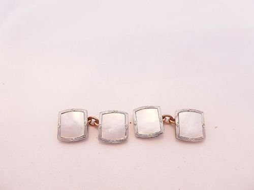 Superb Pair of Gold, Platinum & Mother of Pearl Cufflinks