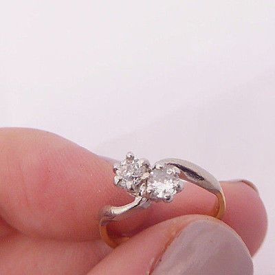 Super Art Deco 18ct Gold Two Stone Diamond Crossover Ring