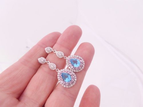 Stunning Pair of 18ct White Gold 2.8ct Topaz & 2ct Diamond Earrings