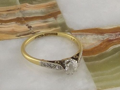 fig 1. Lovely Art Deco 18ct Gold & Plat 0.5ct Solitaire Diamond Ring
