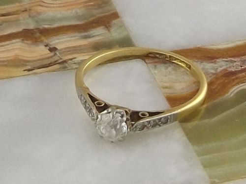 Lovely Art Deco 18ct Gold & Plat 0.5ct Solitaire Diamond Ring