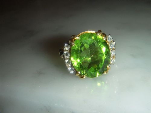 Fabulous Art Deco 18 Ct Gold 8.00 Carat Peridot and Diamond Ring