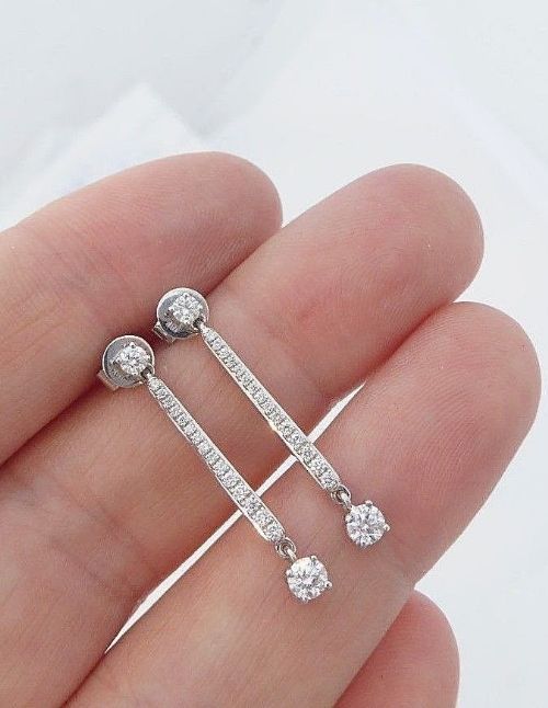 18ct White Gold Exceptional 3/4ct Diamond Drop Earrings