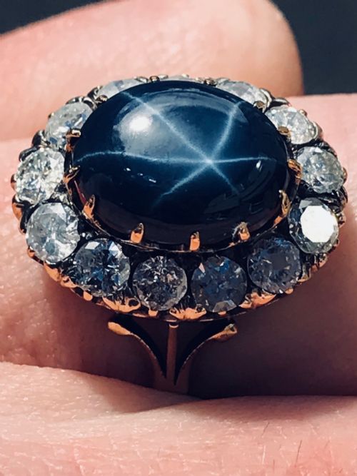 Exceptional Art Deco 18ct Gold 6ct Sapphire & 2ct Diamond Ring