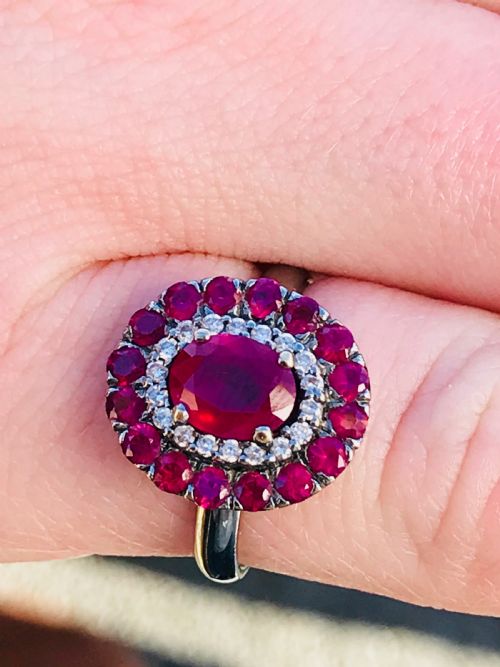A Beautiful Art Deco 18ct White Gold Ruby and Diamond Cluster Ring