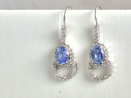 Stunning 1ct Cornflower Blue Sapphire 1.25ct Diamond 18ct Gold Cluster Earrings