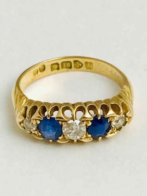 Antique 18ct Gold 5 Stone Sapphire & Diamond Ring Chester 1901