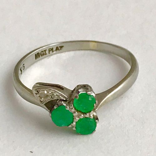 Art Deco 18ct White Gold Irish Clover with Diamond and Emerald Set in Platinum