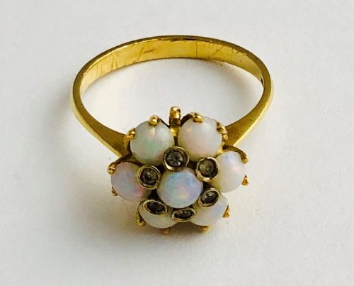A Lovely Edwardian 18ct Opal and Diamond Cluster Ring