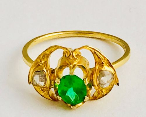 Super 18ct Gold Emerald and Rose Cut Diamond Ring