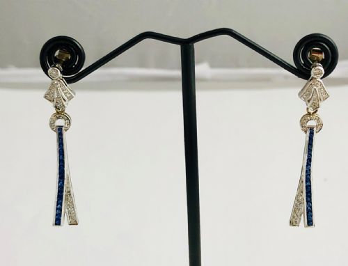 Superb Sapphire Diamond 18ct Gold Drop Earrings