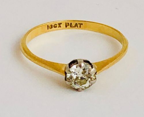Superb Rare Antique 18ct Gold & Platinum 0.55ct Solitaire Diamond Ring