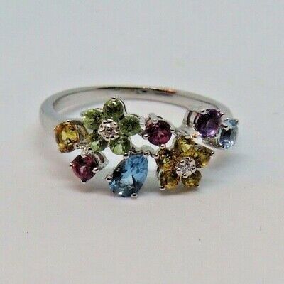 Beautiful 18ct White Gold Diamonds & Mixed Gem Stones in Flowerhead Motifs