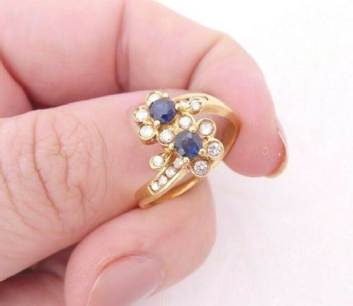 Lovely 18ct Gold Sapphire Diamond Ring, Double Cluster