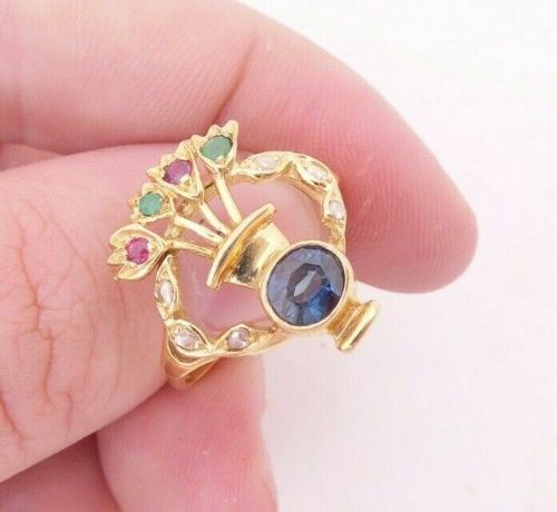 18ct Gold Diamond, Sapphire, Emerald & Ruby Heavy Ring