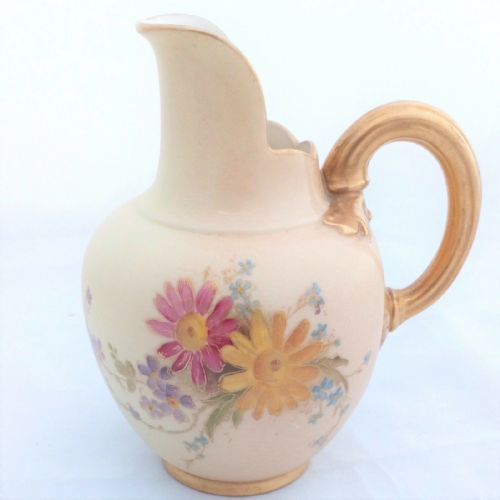 Royal Worcester Blush Ivory Ewer Shape 1094 Painted Flowers Antique Dated 1909