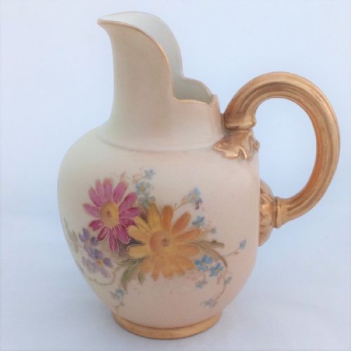 fig 1. Royal Worcester Blush Ivory Ewer Shape 1094 Painted Flowers Antique Dated 1909