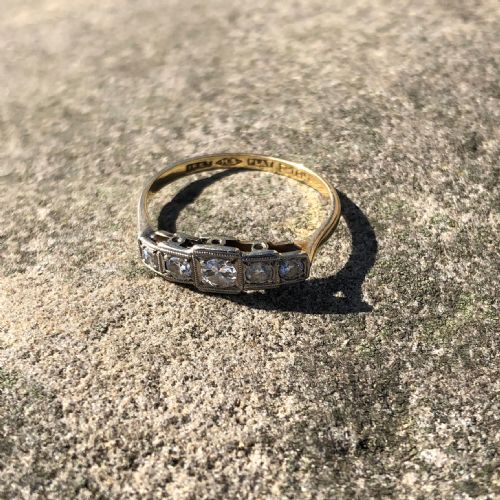 An Art Deco 18ct Gold Diamond Five Stone Ring