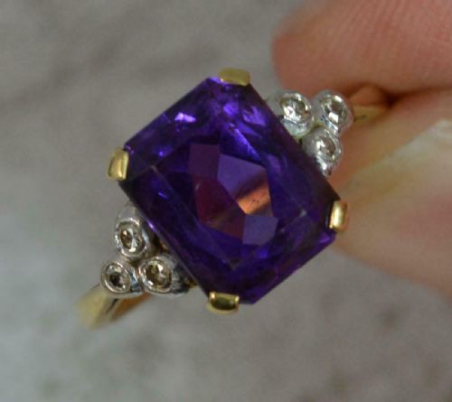 fig 1. Beautiful 18ct Gold Amethyst & Diamond Cluster Ring