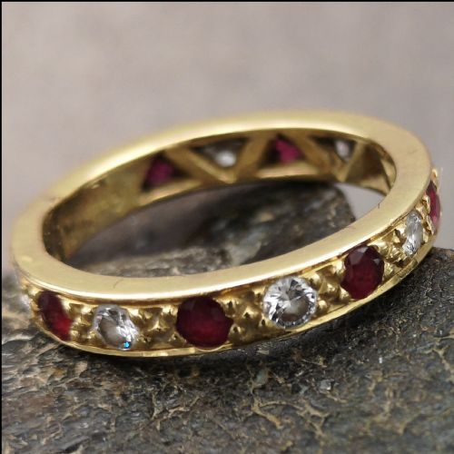 18ct Gold Ruby & Diamond Full Eternity Ring