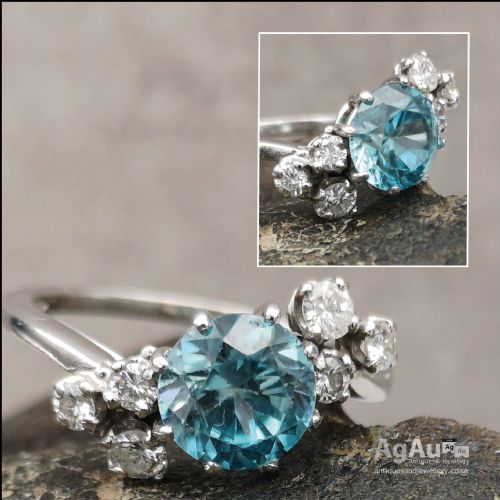 fig 1. Very Pretty Art Deco 18ct gold blue zircon diamond ring
