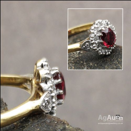 fig 1. Beautiful 18ct Gold Natural Ruby & Diamond Cluster Ring