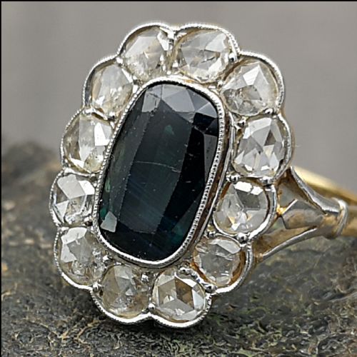 Stunning Victorian 18ct Gold 2.5ct Sapphire & 1.7ct Diamond Ring