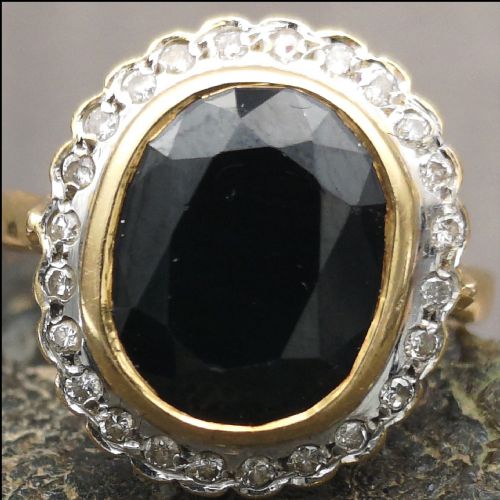 Stunning 18ct Gold Sapphire Diamond Ring, Art Deco