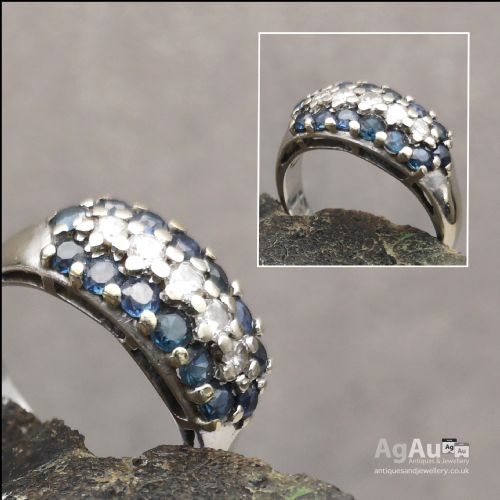 fig 1. An Unusual 18ct White Gold double row Sapphire and a single row Diamond Ring size N1/2