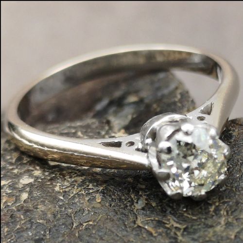 Beautiful 18 Carat White Gold Old Cut Diamond Solitaire Ring
