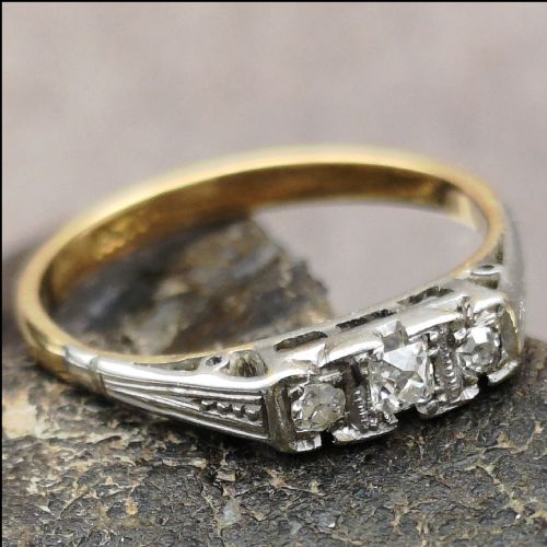 18ct Gold Platinum Old Mine Cut Diamond Ring