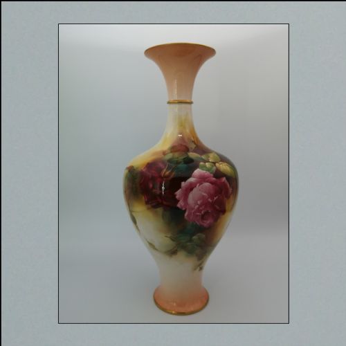 Large Royal Worcester Vase Decorated with Roses Signed Austin