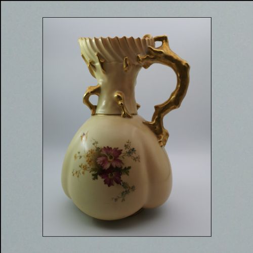 Victorian Royal Worcester Blush Ivory Vase with Gilded Handle Date 1899