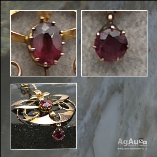 fig 1. Superb Art Nouveau 9ct Gold Necklace with Garnet Pendant