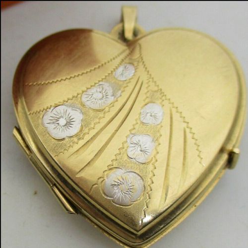Beautiful Vintage 9ct Yellow Gold 'Forget Me Not' Heart Locket/pendant