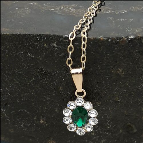 Vintage 9ct Gold Chain with Cz and Green Stone Pendant