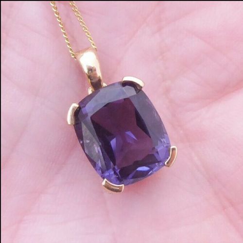 Superb 9ct Yellow Gold Amethyst and Diamond Pendant on Chain