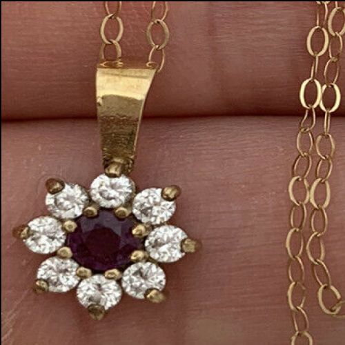 9ct Gold Ruby Cluster Pendant on Chain