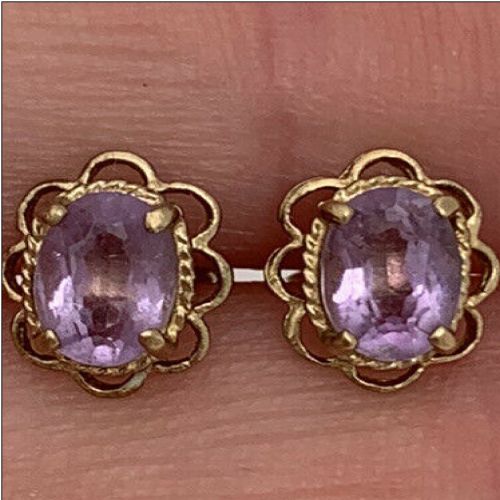Vintage 9ct Gold Amethyst Stud Earrings