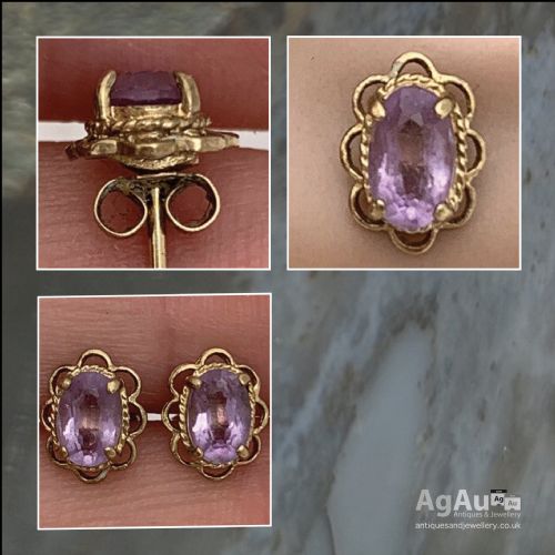 fig 1. Vintage 9ct Gold Amethyst Stud Earrings