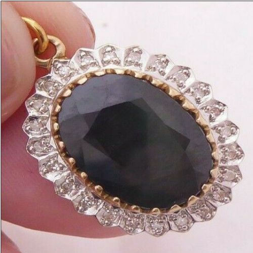 Art Deco 9ct Gold Diamond and Large Sapphire Pendant