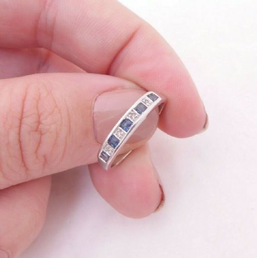 9ct White Gold Sapphire and Diamond Half Eternity Ring, Size L1/2