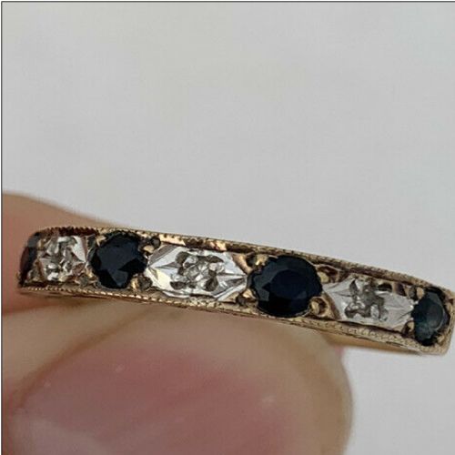 9ct Gold Sapphire & Diamond Vintage Half Eternity Ring, Size O