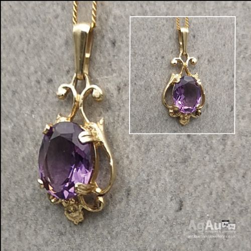 fig 1. A Vintage 9ct Gold Amethyst Drop Necklace