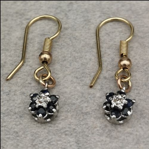 Art Deco 9ct Sapphire and Diamond Drop Earrings