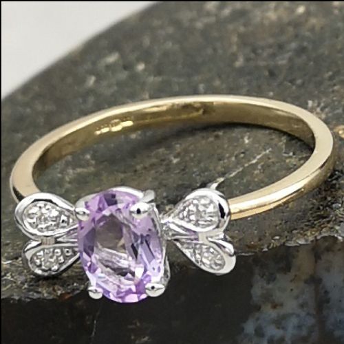 9ct Gold Diamond and Amethyst Ring, Size P 1/2